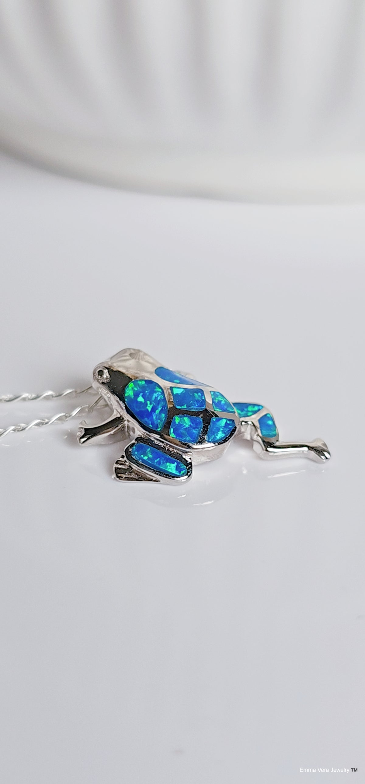 Sterling Silver Blue Opal Frog Pendant Necklace - view 3