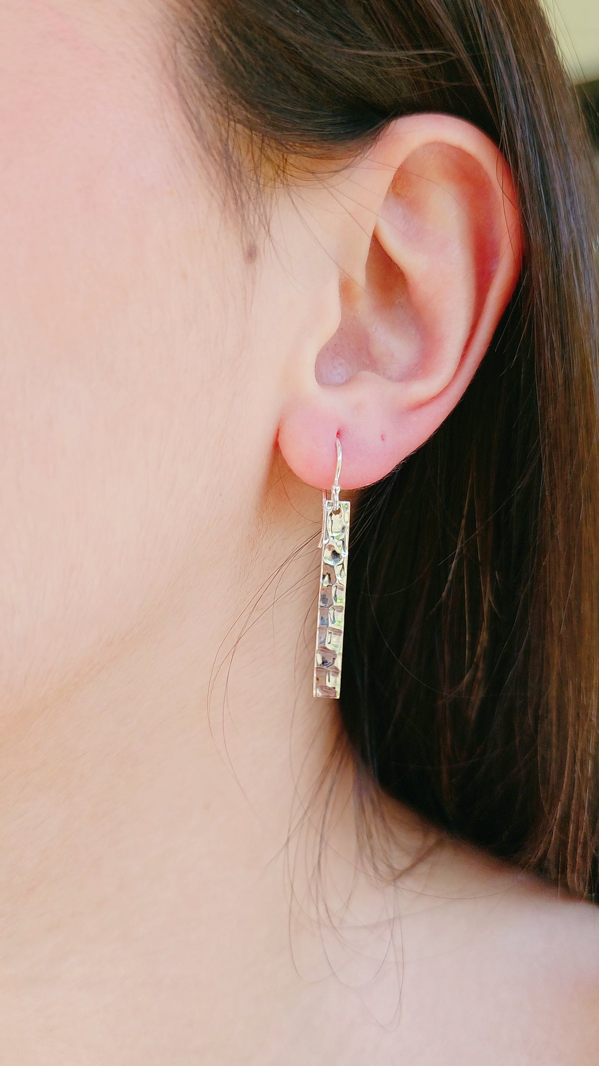 Sterling Silver 925 Lite Hammered Drop Bar Earrings - view 5