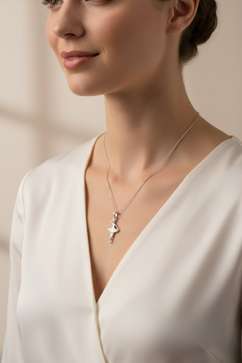 Sterling Silver Ballerina Charm Necklace - view 2