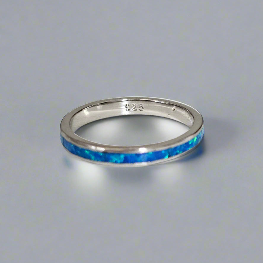 Sterling Silver 925 Blue Opal Unisex Band Ring - view 4