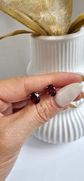 Sterling Silver Genuine Red Garnet Stud Earrings - view 3