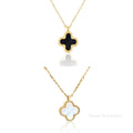 Gold Mother of Pearl, Black Clover Necklace