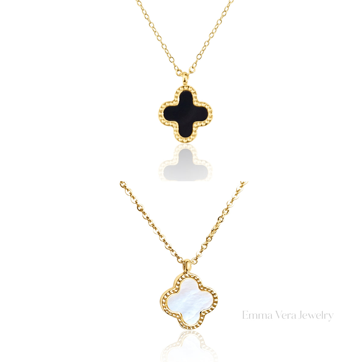 Gold Mother of Pearl, Black Clover Necklace