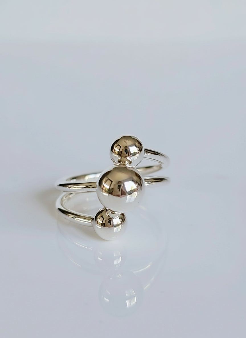 Sterling Silver Multi Row Sphere Ring - view 8