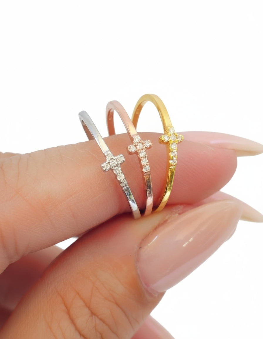 Sterling Silver Cross Ring, Gold, Rose Gold or Silver
