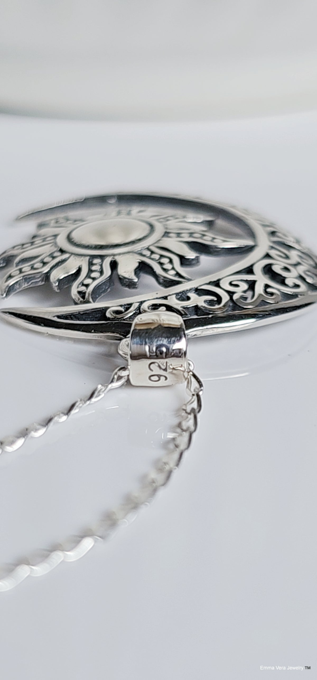 Sterling Silver Moon Sun Celtic Pendant Chain Necklace - view 4