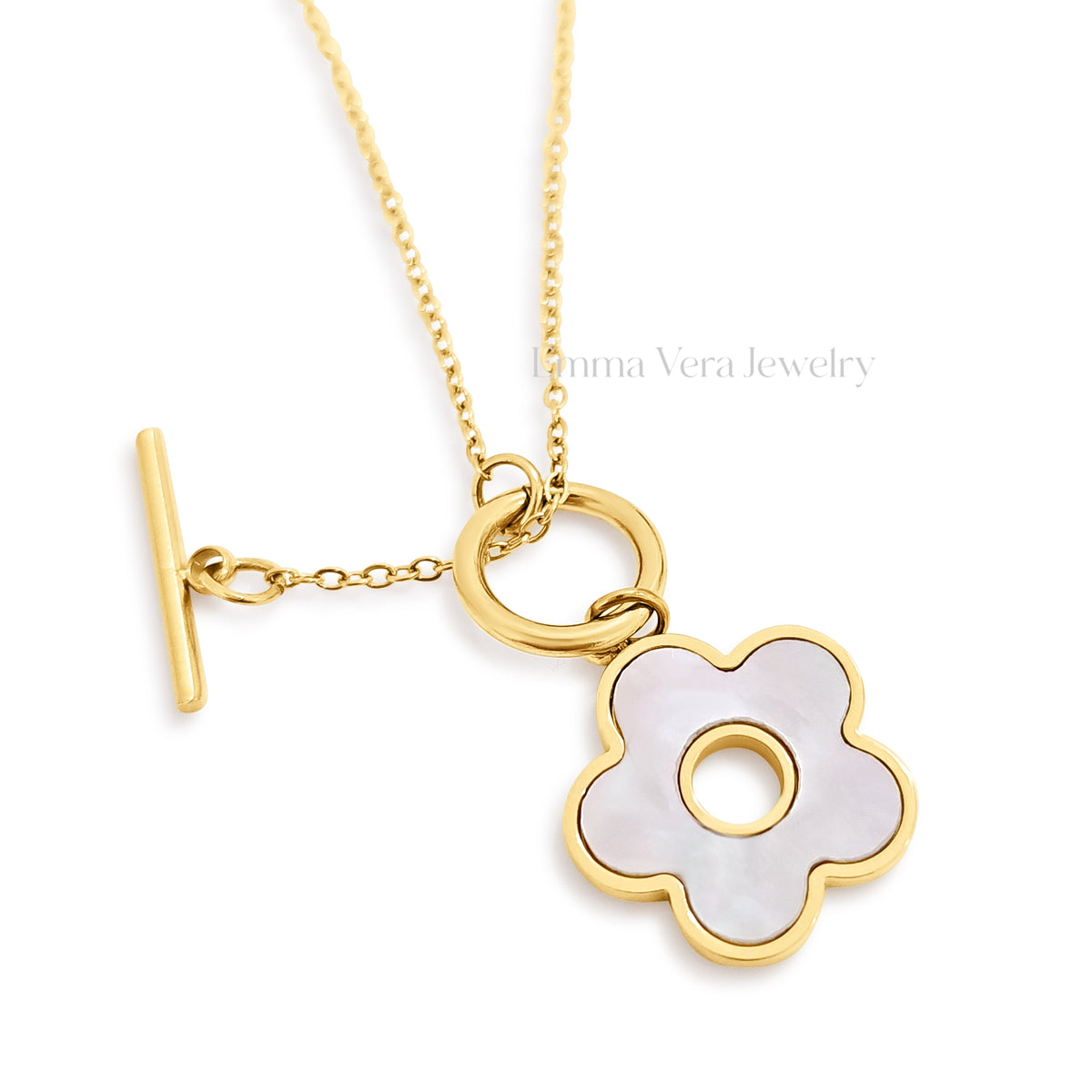 Mother of Pearl Toggle Closure Gold Necklace