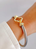 Silver Gold Flower Bangle Bracelet - view 3