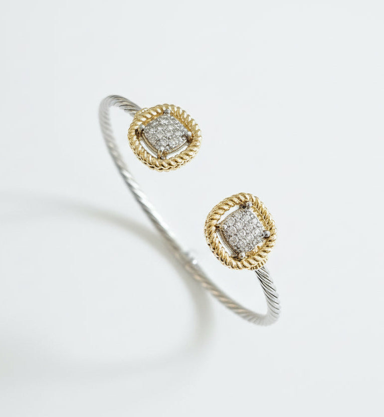 Two Tone Squares Bangle Bracelet