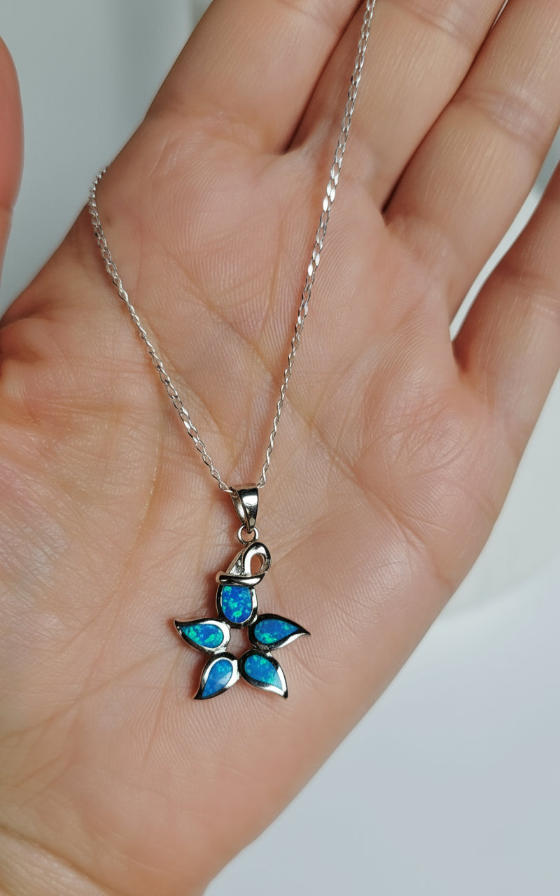 Sterling Silver Blue Opal Sea Star Pendant Necklace - view 6