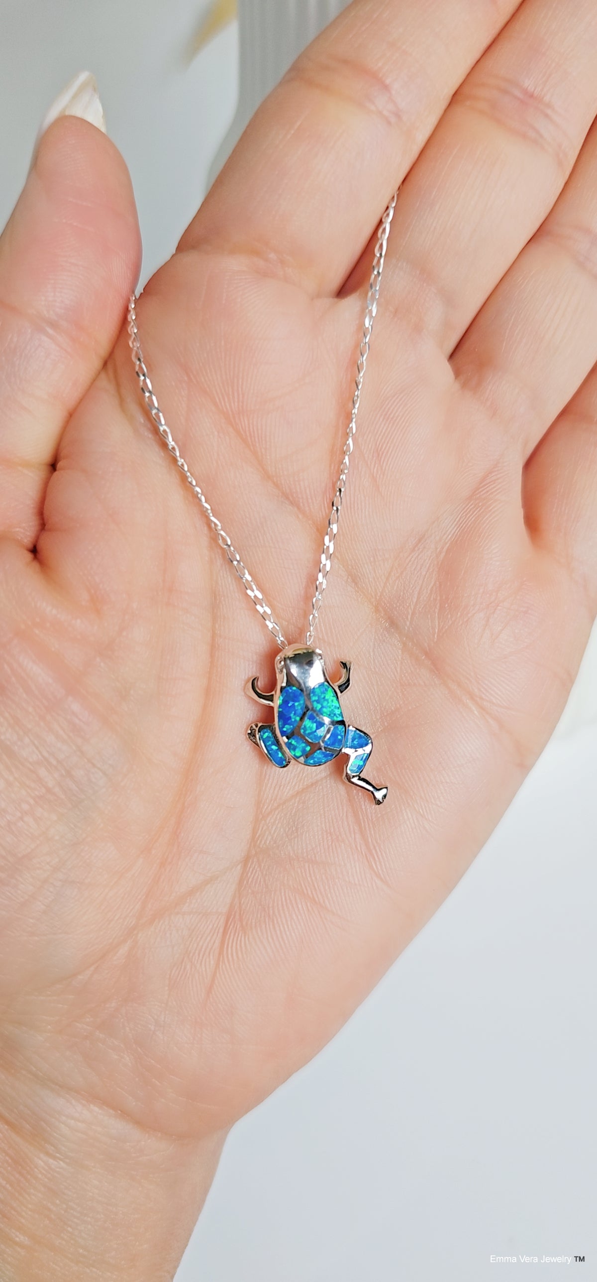 Sterling Silver Blue Opal Frog Pendant Necklace - view 5