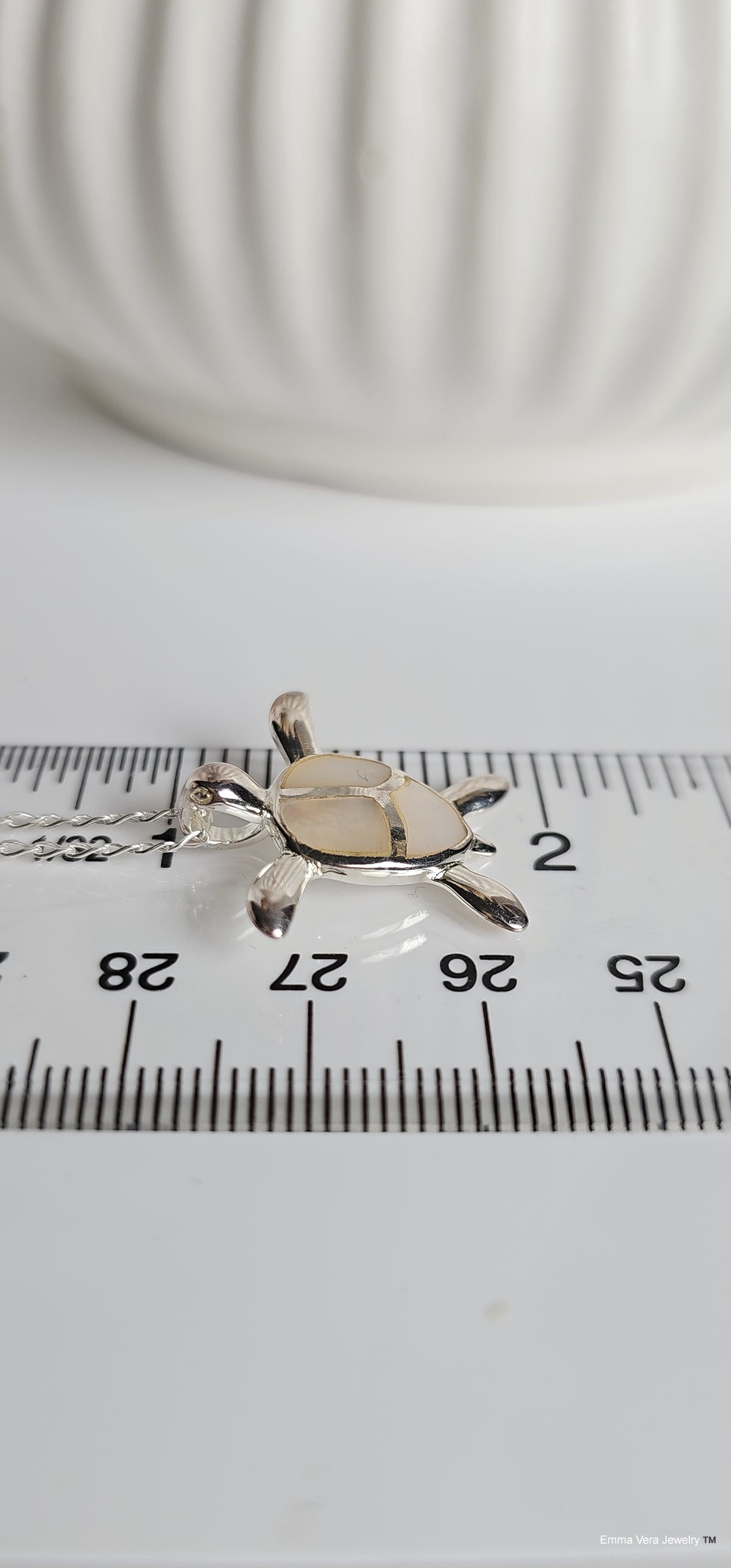 Sterling Silver Mother of Pearl Sea Turtle Pendant Necklace - view 6