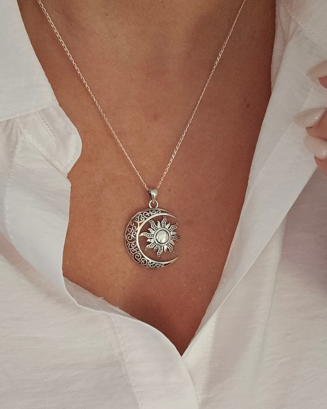 Sterling Silver Moon Sun Celtic Pendant Chain Necklace