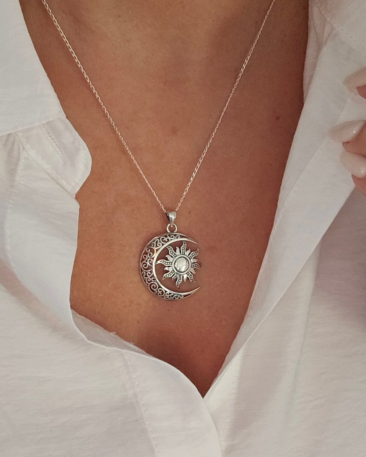 Sterling Silver Moon Sun Celtic Pendant Chain Necklace - view 2