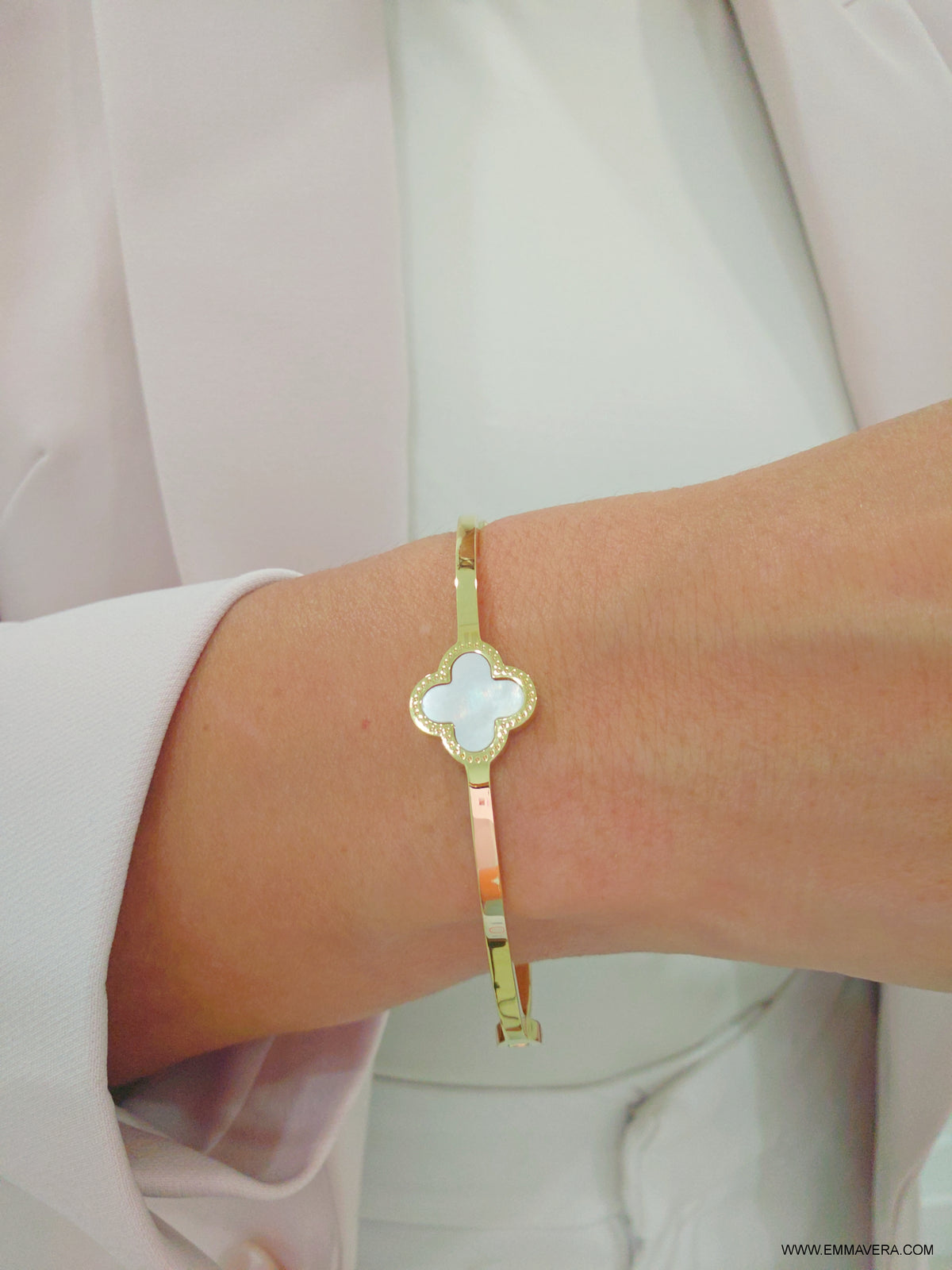 Gold Flower Genuine Mother of Pearl Bangle - view 2