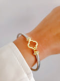 Silver Gold Flower Bangle Bracelet - view 4