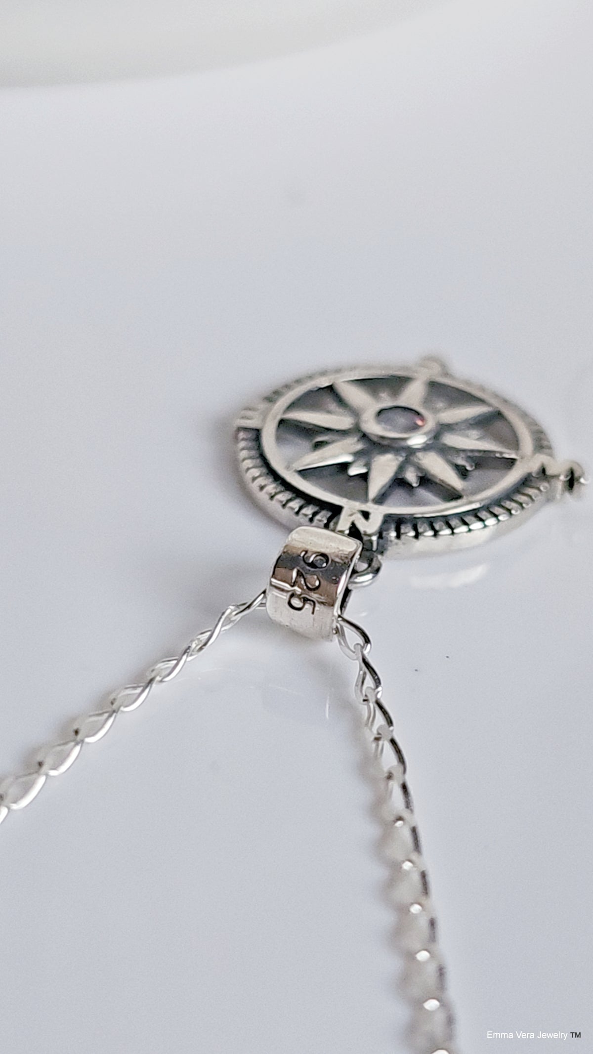 Sterling Silver Nautical Compass Pendant with Chain - view 5