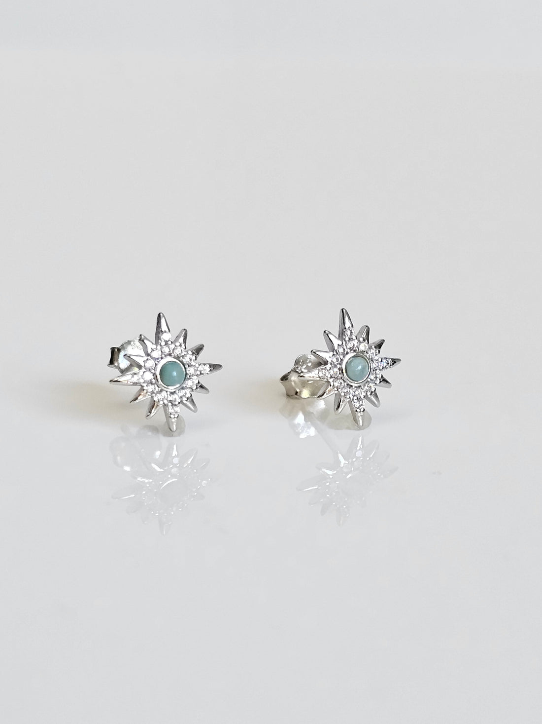 Sterling Silver Starburst Larimar Stud Earrings