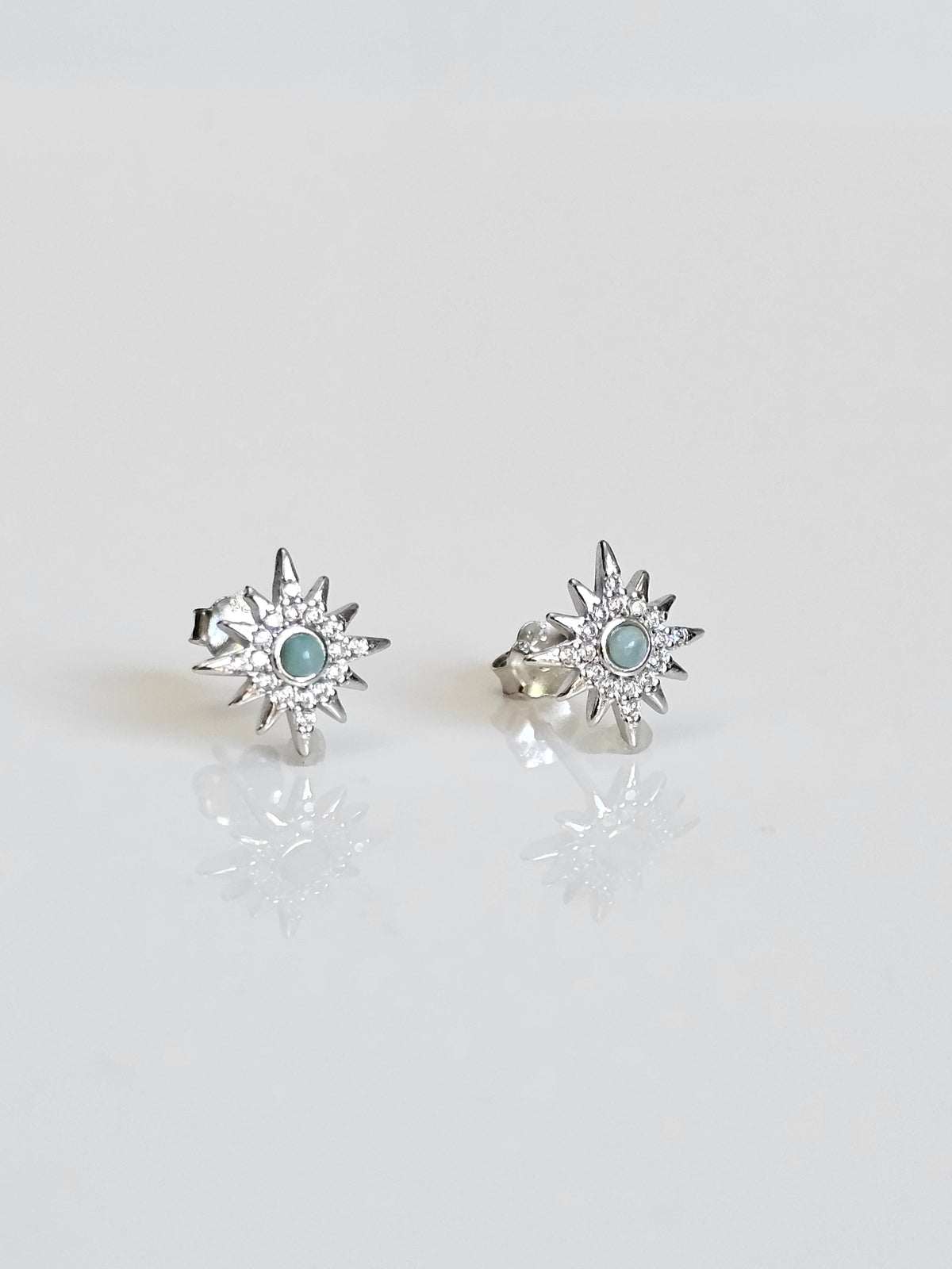 Sterling Silver Starburst Larimar Stud Earrings - view 2