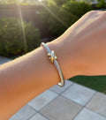 Silver Two Tone Bangle Bracelet - view 2