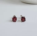 Sterling Silver Genuine Red Garnet Stud Earrings