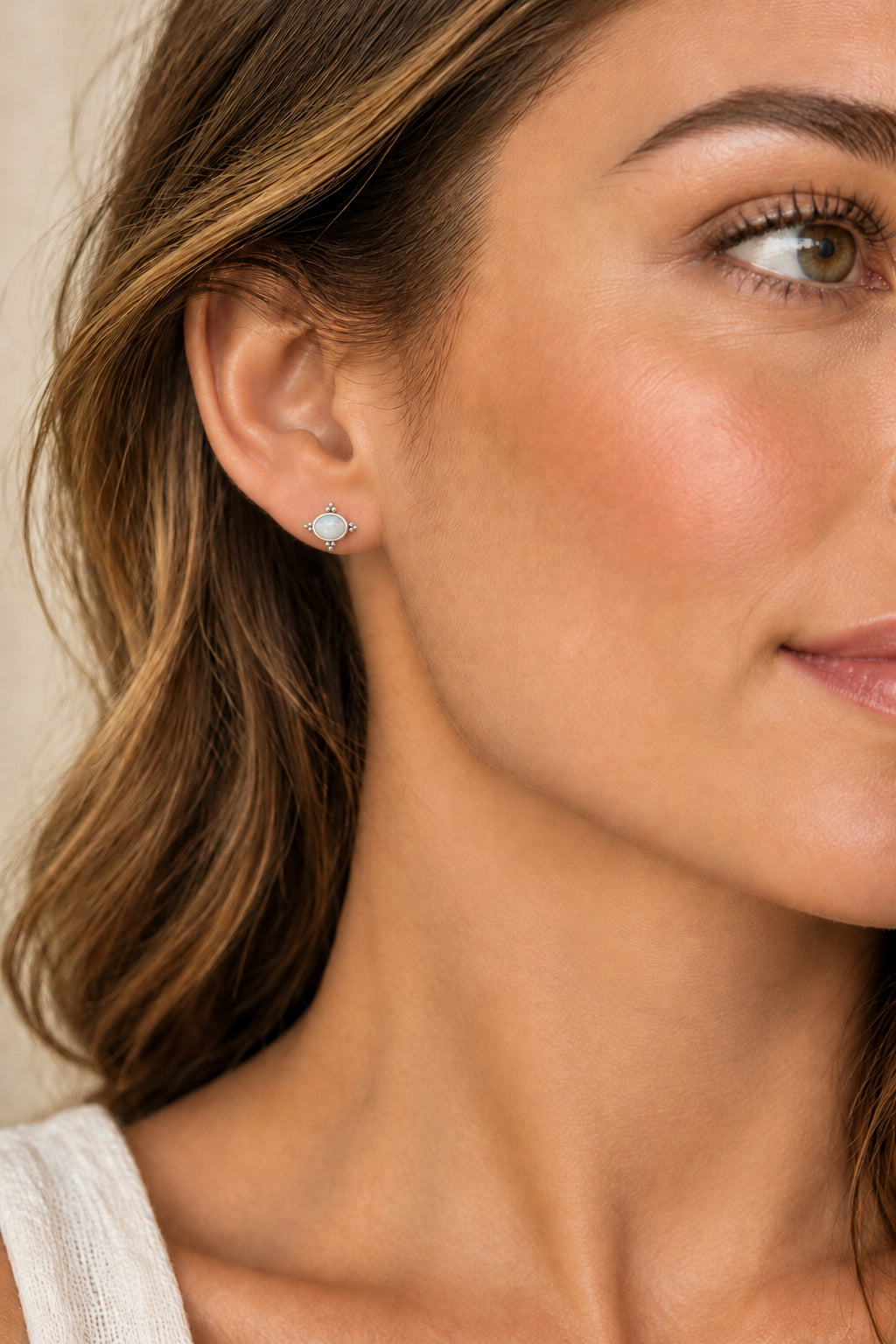 Sterling Silver Dainty 925 White Opal Stud Earrings