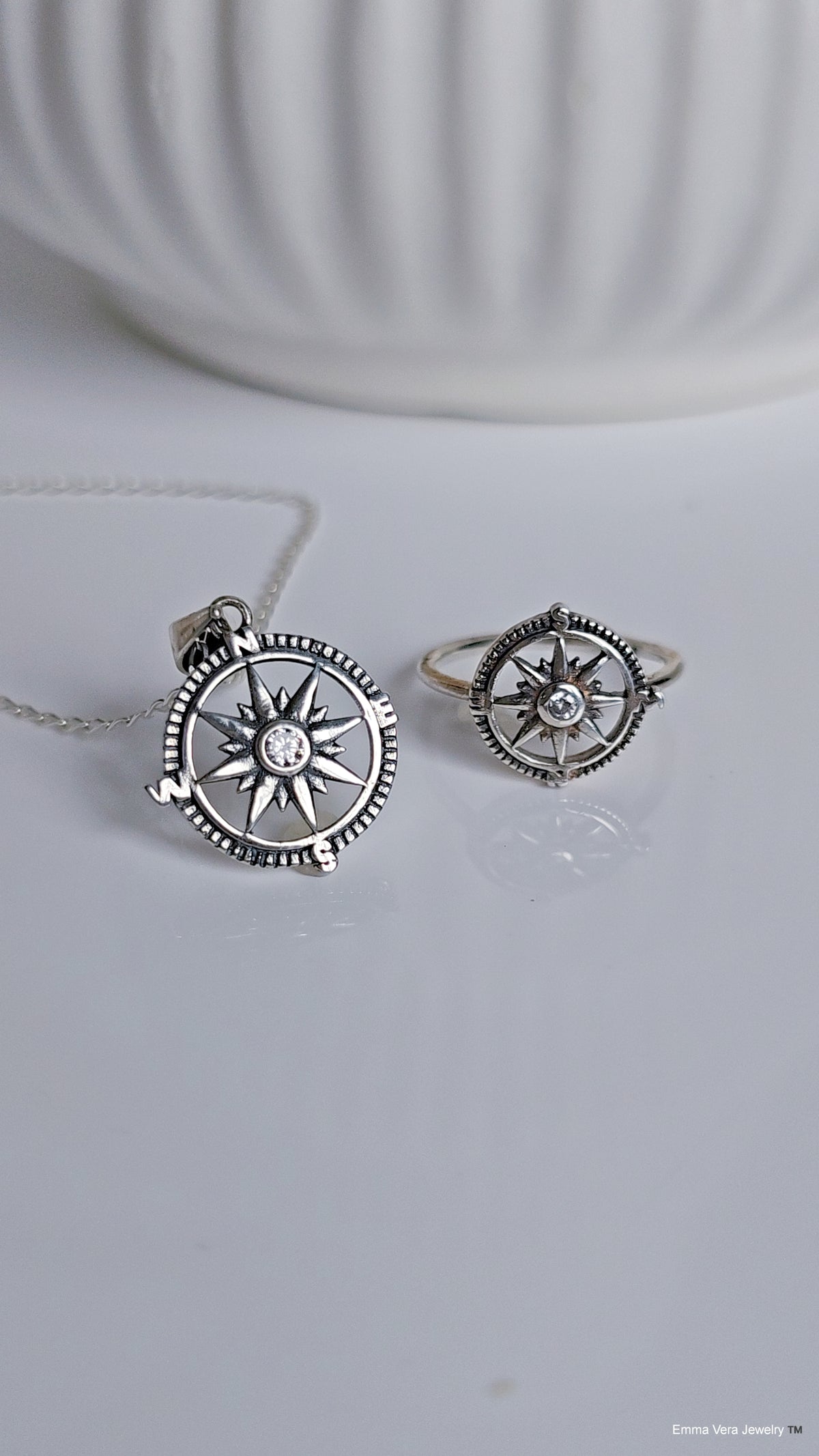 Sterling Silver Nautical Compass Pendant with Chain - view 6