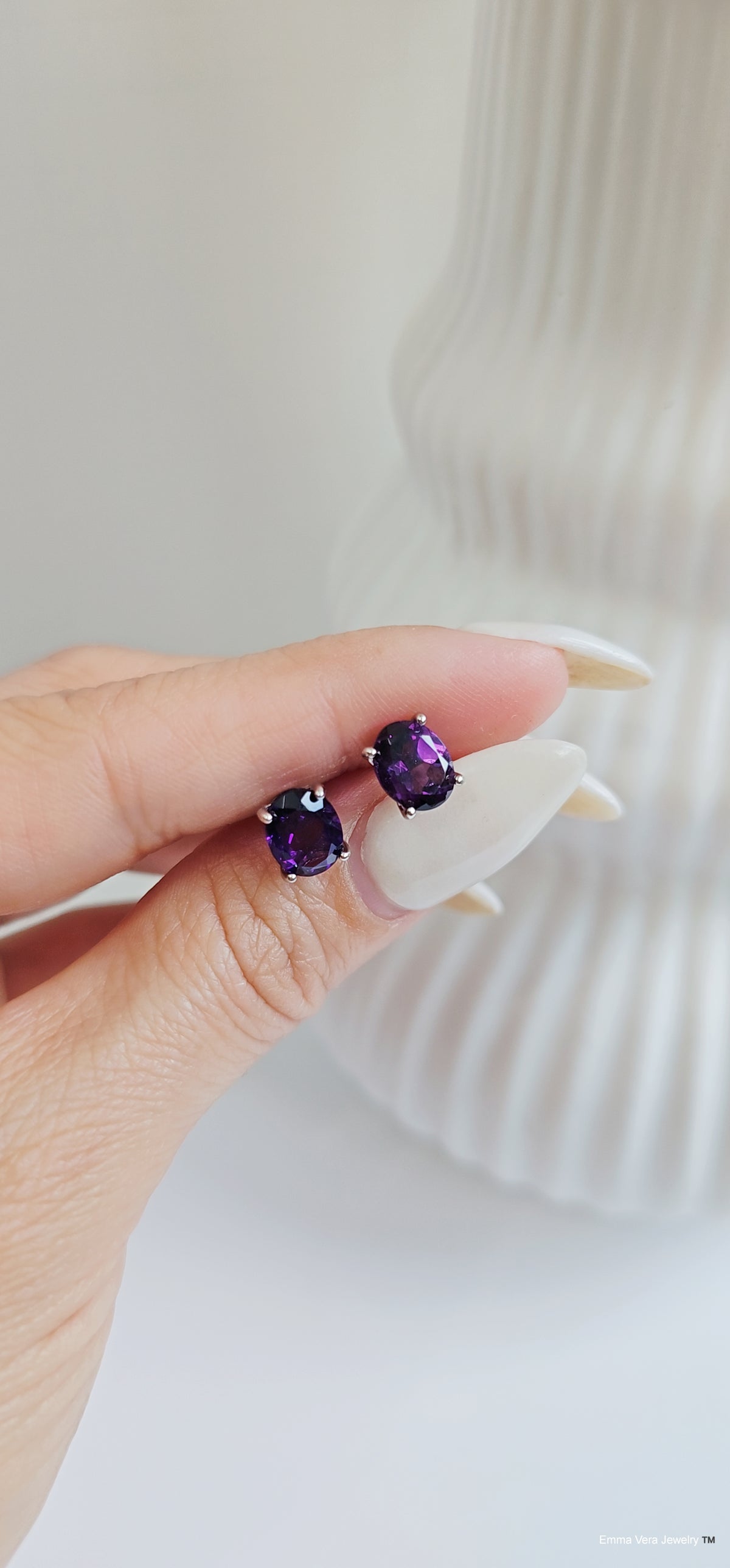 Sterling Silver Amethyst Stud Earrings - view 5