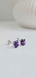 Sterling Silver Amethyst Stud Earrings - view 3