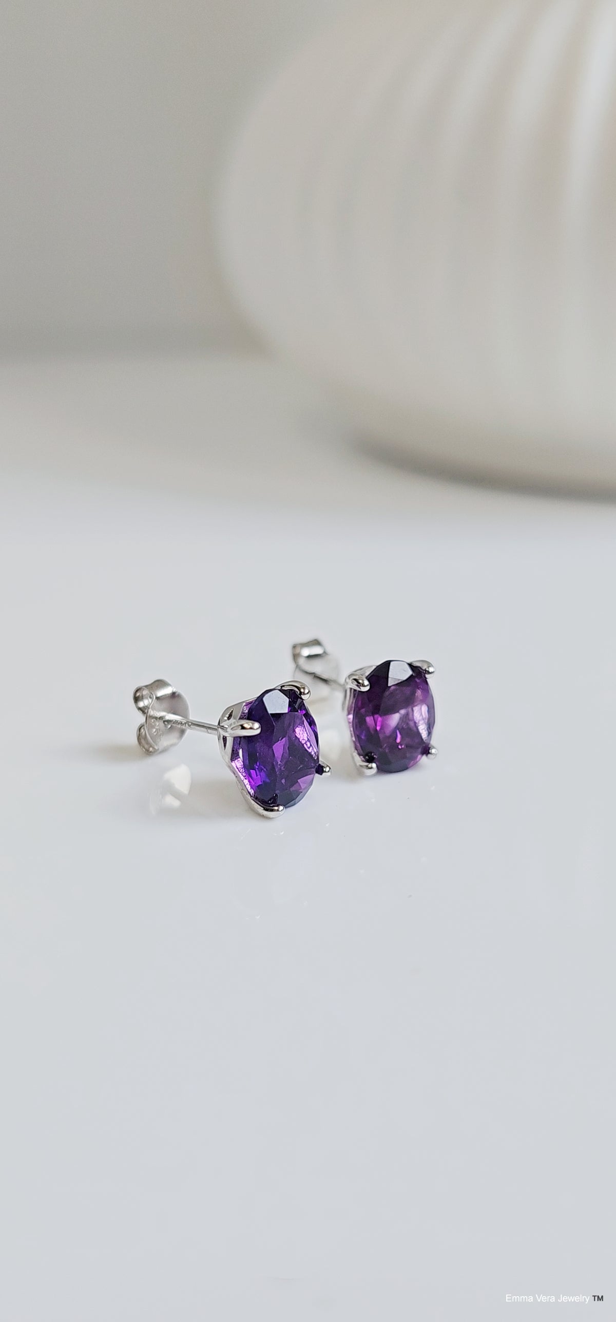 Sterling Silver Amethyst Stud Earrings - view 3