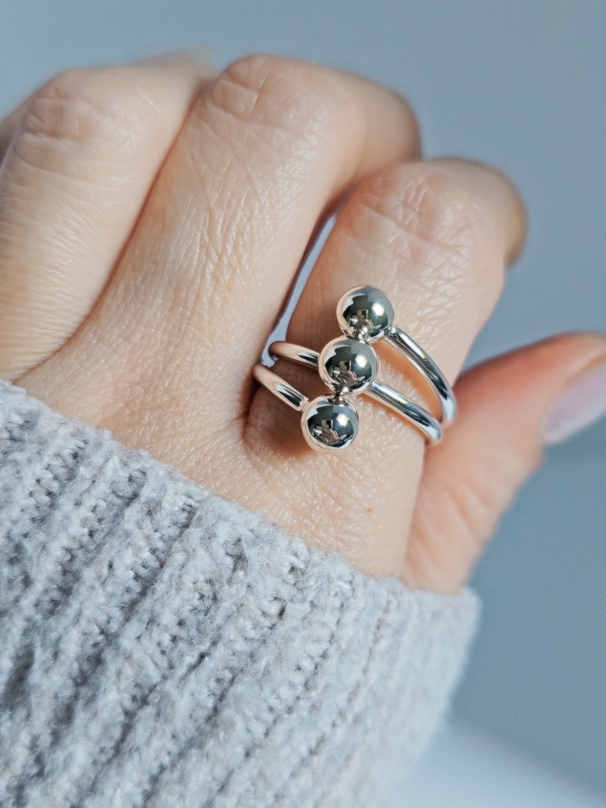 Sterling Silver 925 Multi Row Sphere Beaded Ring - view 2