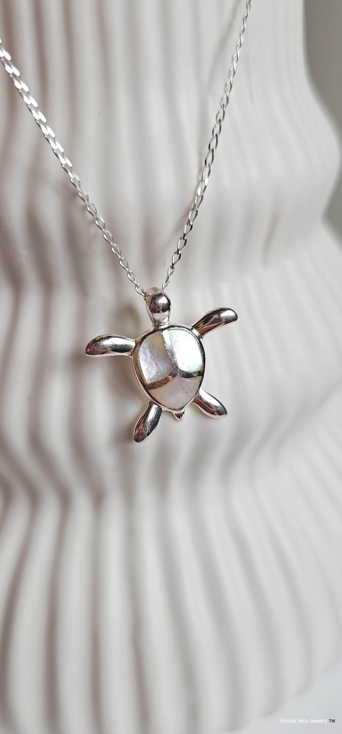 Sterling Silver Mother of Pearl Sea Turtle Pendant Necklace - view 7