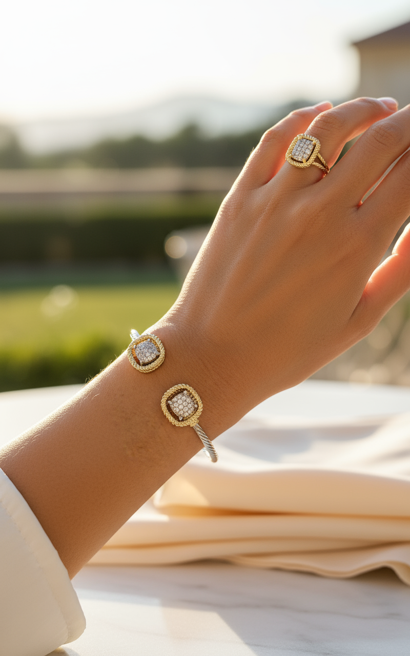 Two Tone Squares Bangle Bracelet - view 3