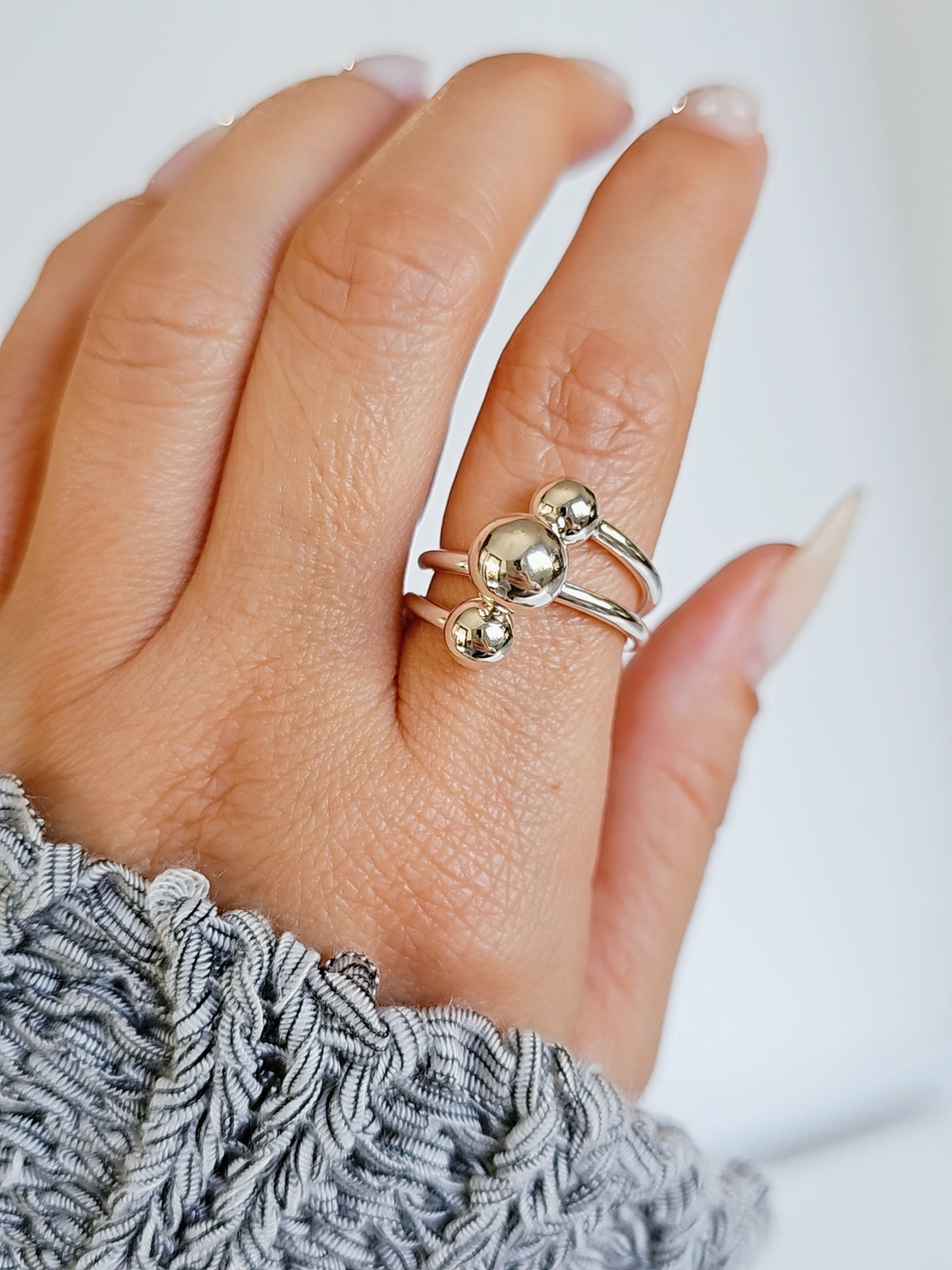 Sterling Silver Multi Row Sphere Ring - view 6