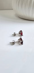 Sterling Silver Genuine Red Garnet Stud Earrings - view 4
