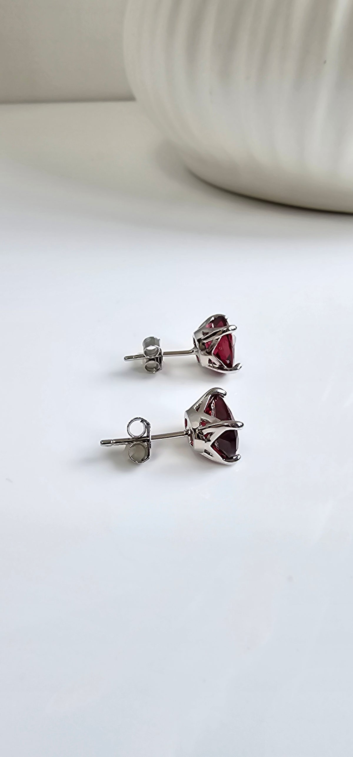 Sterling Silver Genuine Red Garnet Stud Earrings - view 4
