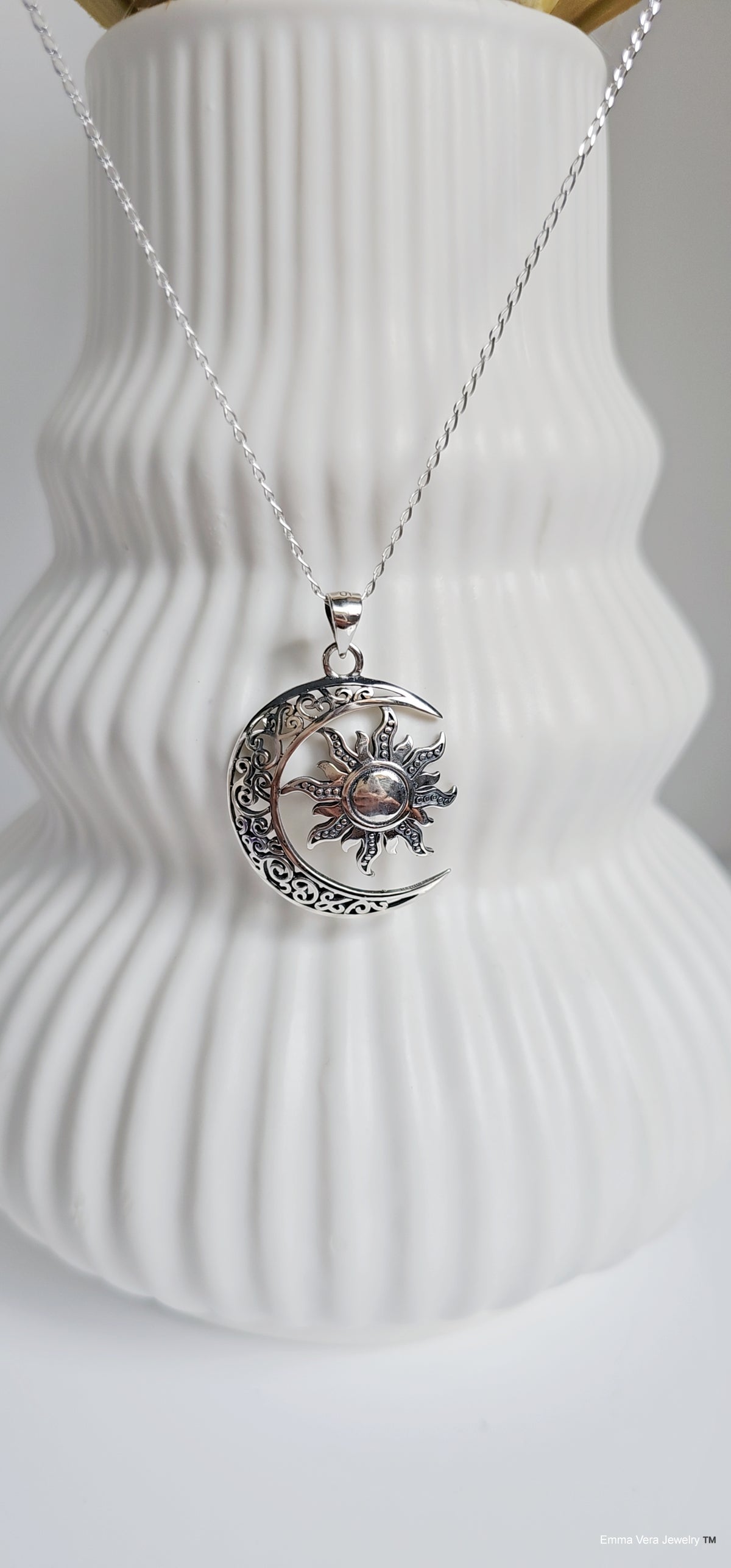 Sterling Silver Moon Sun Celtic Pendant Chain Necklace - view 3
