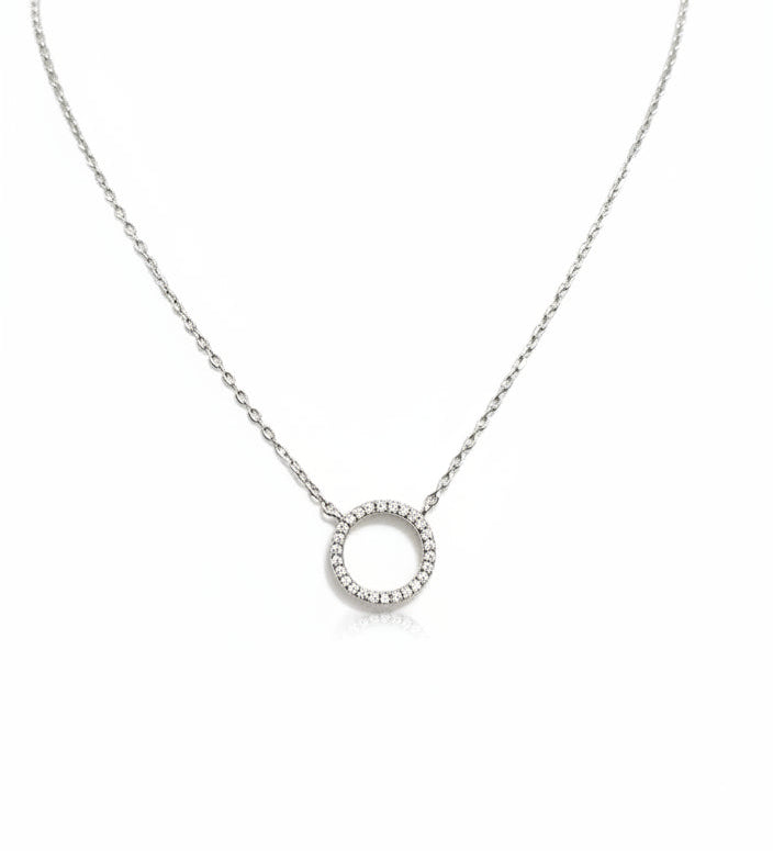 Sterling Silver Halo Pendant Necklace