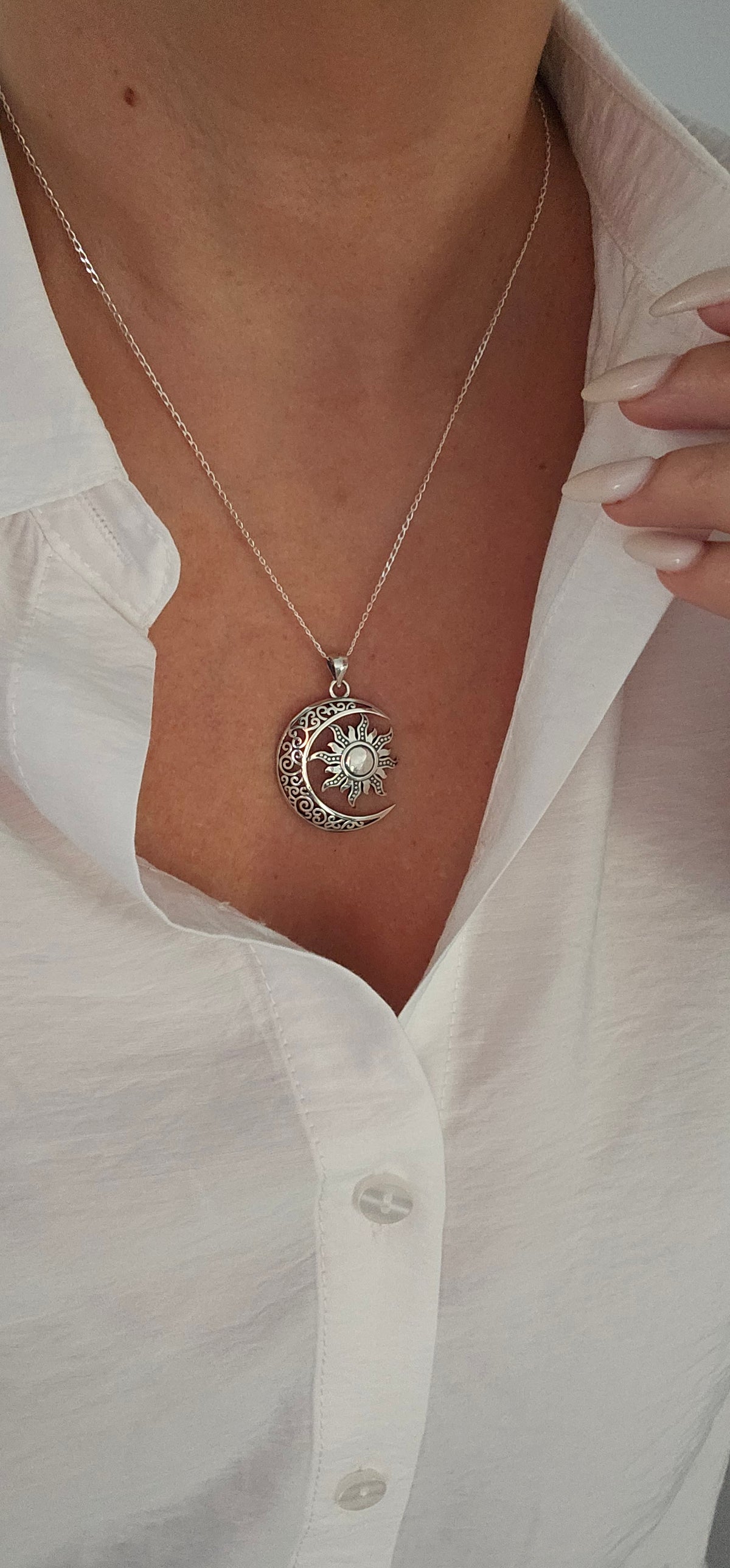 Sterling Silver Moon Sun Celtic Pendant Chain Necklace - view 8