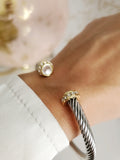 Dome Silver Cable Bangle with Simulated Diamonds - view 10