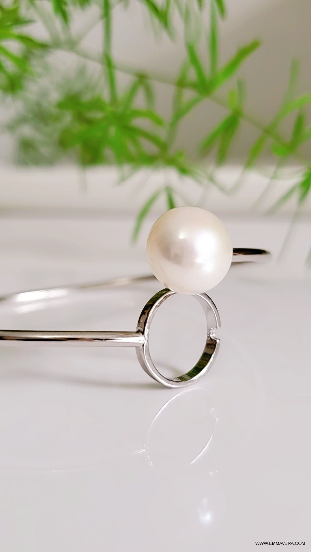 Sterling Silver Floating Pearl Bangle Bracelet - view 7