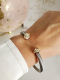 Dome Silver Cable Bangle with Simulated Diamonds - view 5