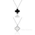 Silver Mother of Pearl, Black Clover Necklace - view 3