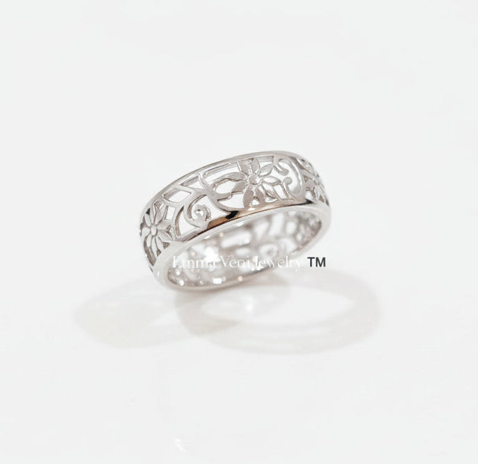 Sterling Silver Flowers Band Ring - view 8