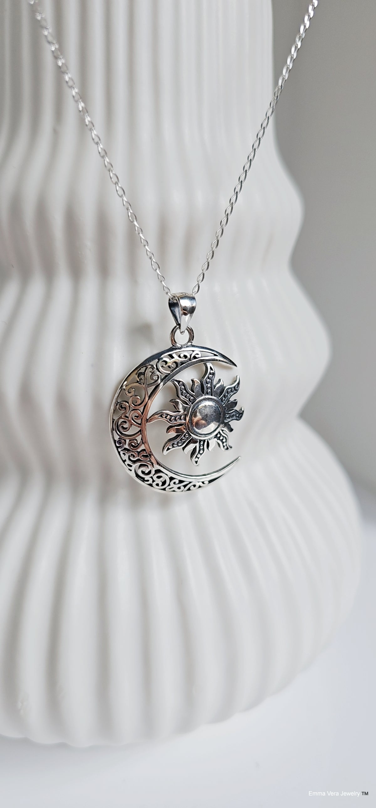 Sterling Silver Moon Sun Celtic Pendant Chain Necklace - view 6