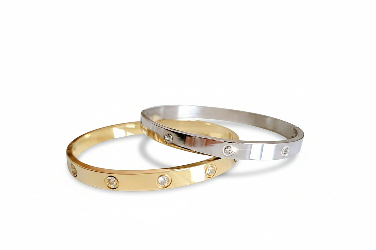 Gold and Silver Cz Bangle Bracelet