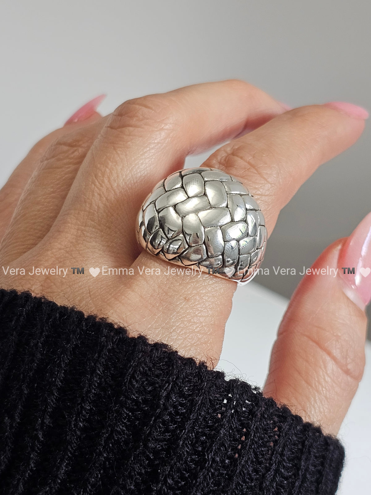 Sterling Silver Electroform Dome Wide Chunky Ring - view 3