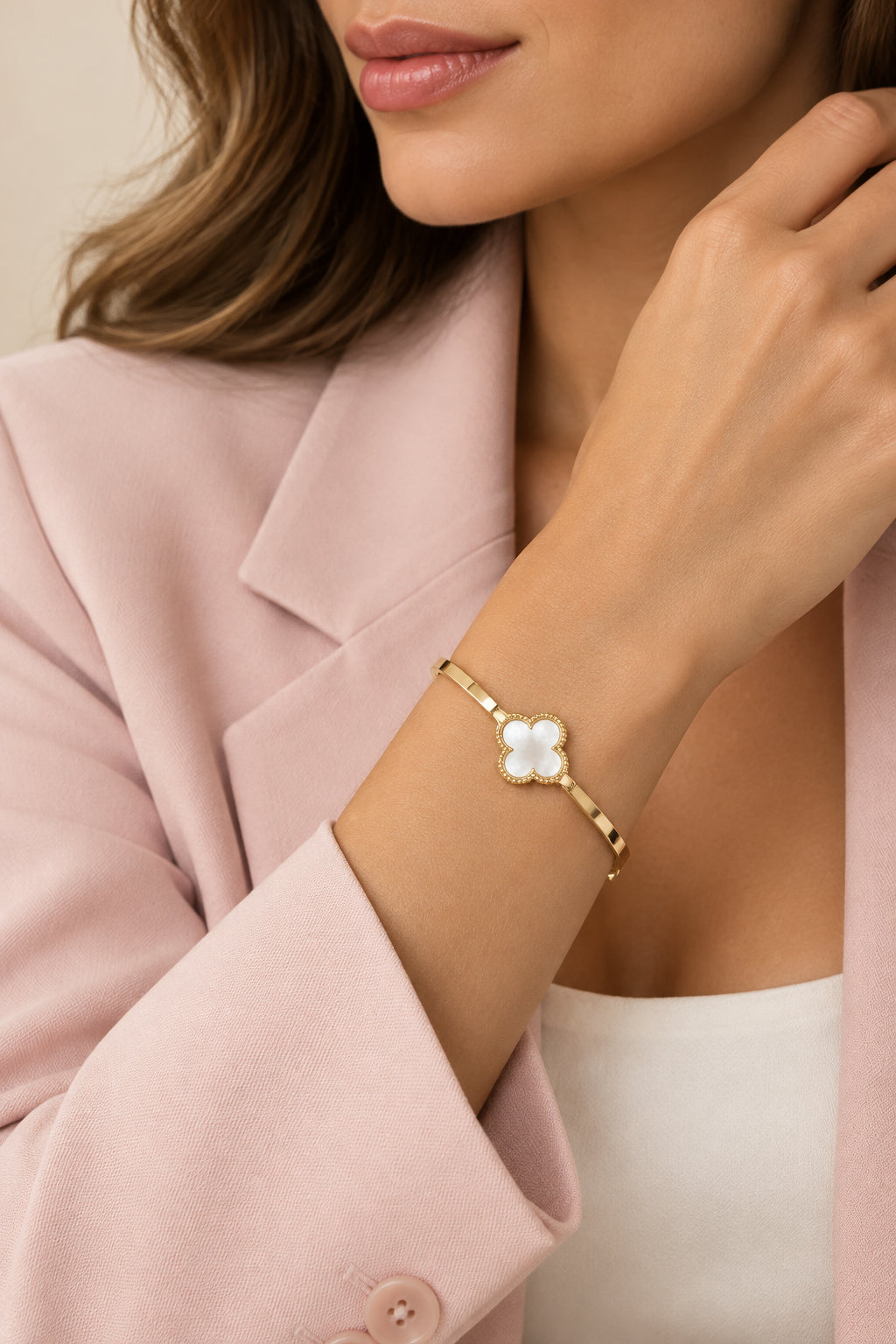 Gold Flower Genuine Mother of Pearl Bangle