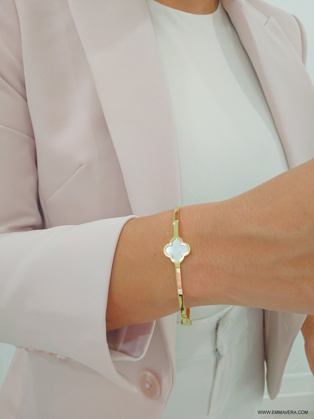 Gold Flower Genuine Mother of Pearl Bangle - view 3