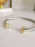 Dome Silver Cable Bangle with Simulated Diamonds - view 4